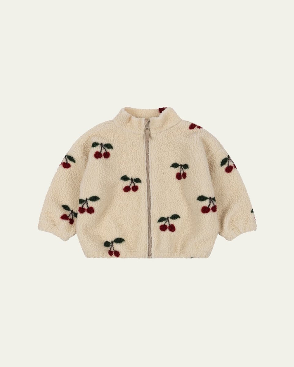 Girl's Jody Cherry-Print Teddy Jacket, Size 9M